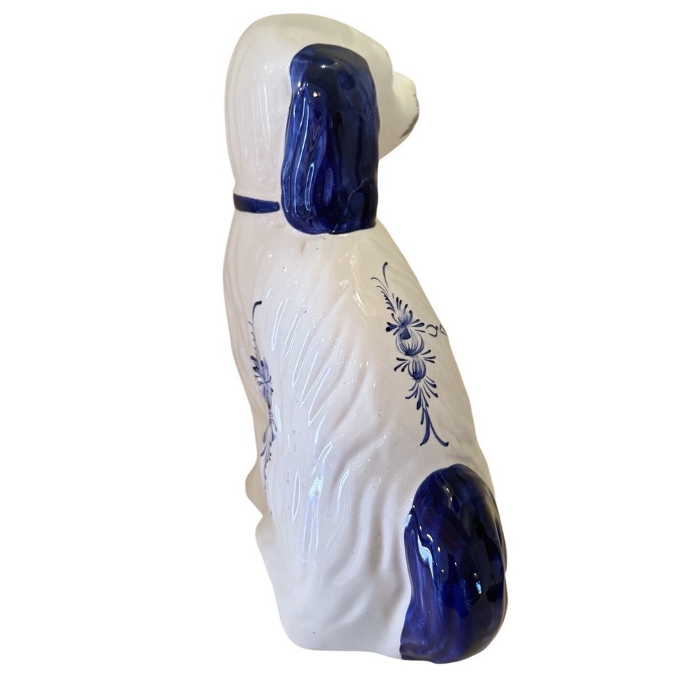 Hand Painted Portugal Blue White Ceramic Staffordshire Spaniel Dog Figurine - Picture 2 of 5